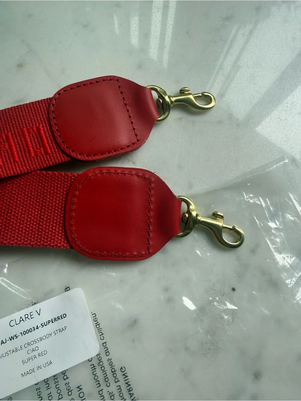 NWT, Clare V Red Caio, Wide Adjustable Crossbody Strap with Gold Hardware
